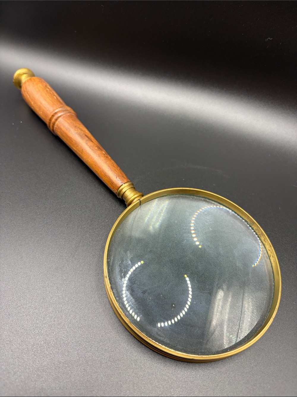 Vintage Handheld Wood & Brass Magnifying Glass Portable Magnifier Home Decor